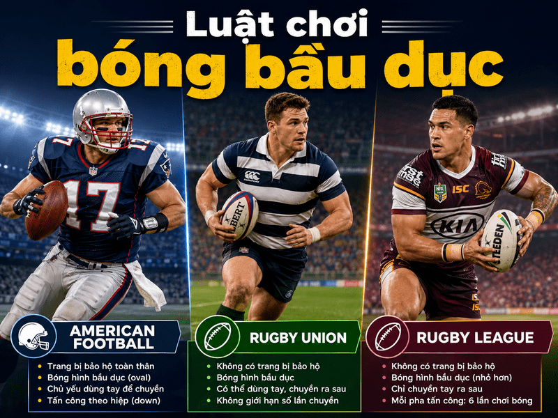 Ba biến thể phổ biến có số cầu thủ, cách chuyền bóng và hệ thống tính điểm khác nhau